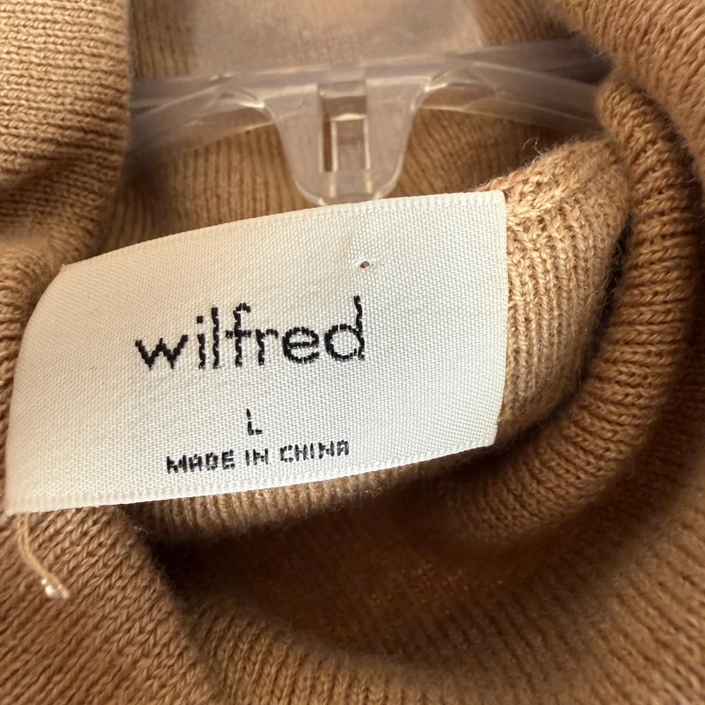 Aritzia Wilfred Rebecca Cropped Turtleneck Sweater Wool Cotton Light Birch L